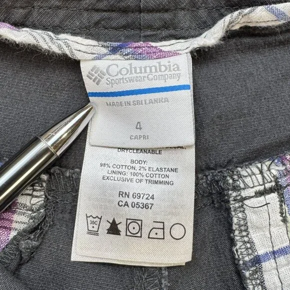 Columbia Womens Gray Cargo Capri Pants Size 4 Pockets Belted Double Button Waist - Picture 9 of 15